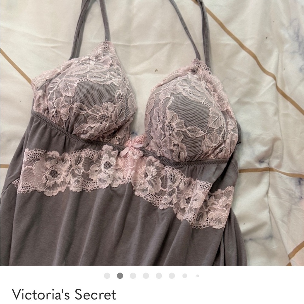 Victoria's Secret Gray and Pink Lace Chemise